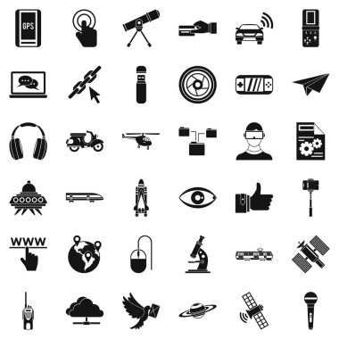 Ağ teknolojisi Icons set, basit tarzı