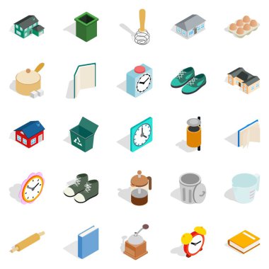 Ev kütüphane Icons set, izometrik stili