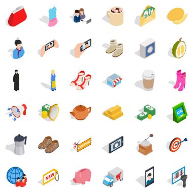 Kadın gıda Icons set, izometrik stili