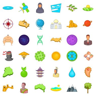 Büyük dünya Icons set, karikatür tarzı