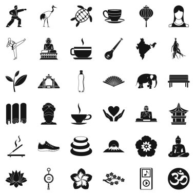 Yoga dersi Icons set, basit tarzı