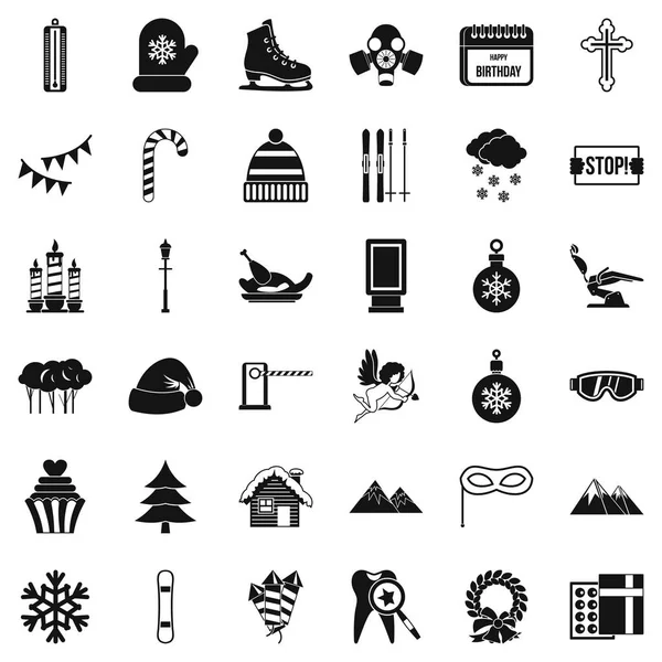 Conjunto de iconos de celebración de invierno, estilo simple — Vector de stock