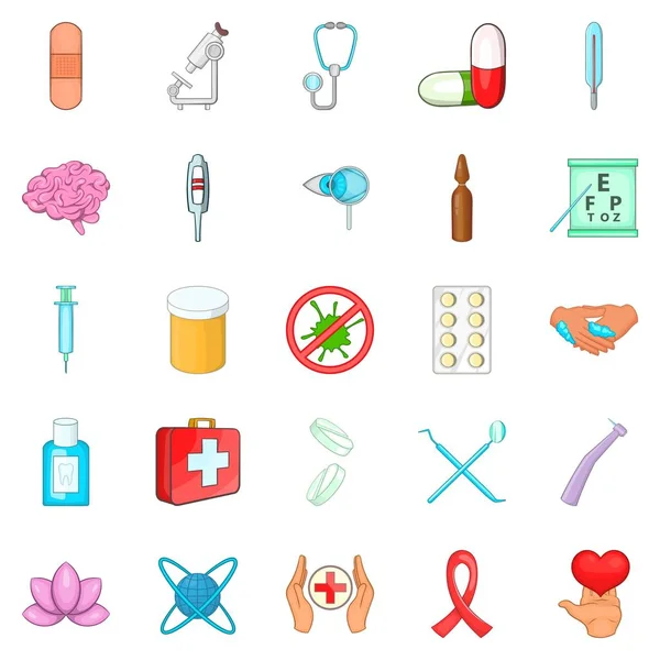 Set di icone della clinica, stile cartone animato — Vettoriale Stock