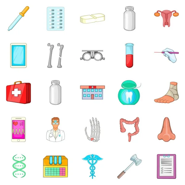 Conjunto de ícones hospitalares, estilo cartoon —  Vetores de Stock