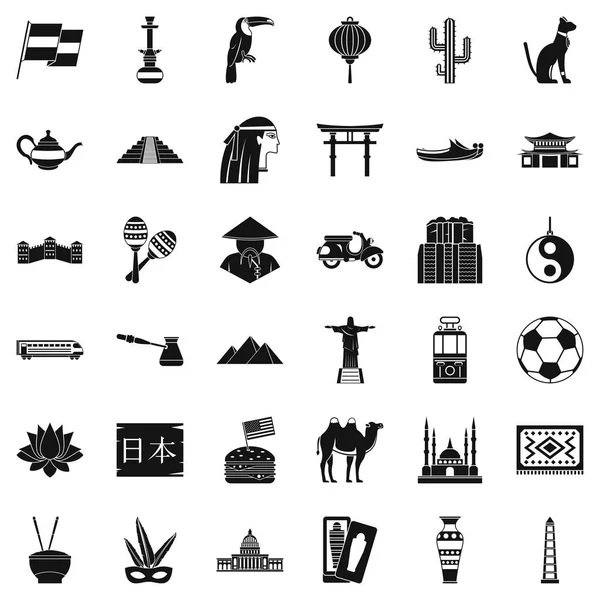 Conjunto de iconos de la cultura mundial, estilo simple — Vector de stock