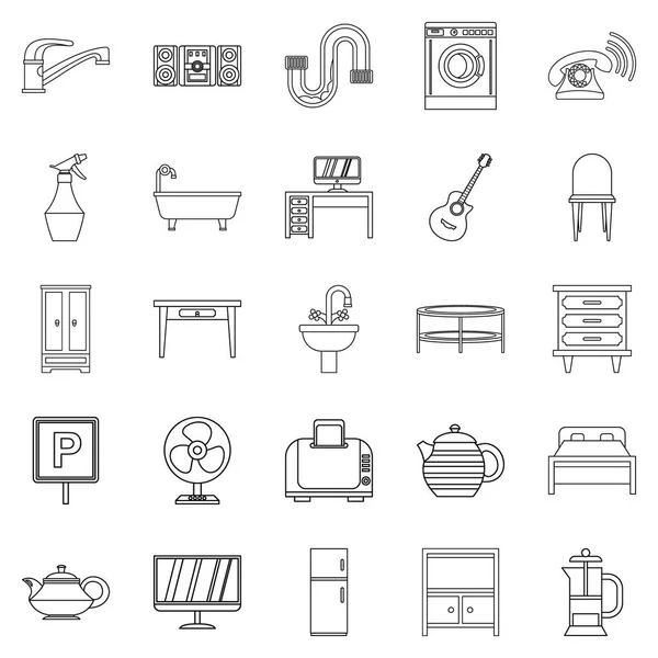 Lodging house icons set, outline style — Stock Vector