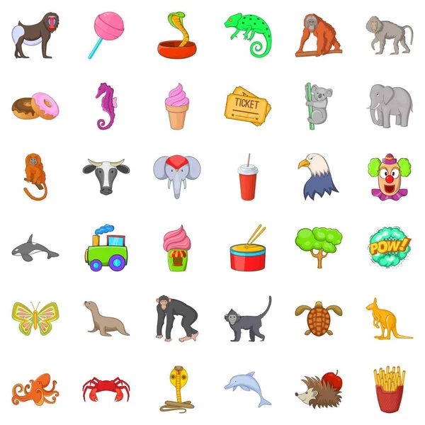 Animal zoo icons set, cartoon style — Stock Vector