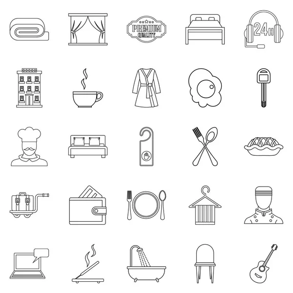 Hostel Icons set, anahat stili — Stok Vektör