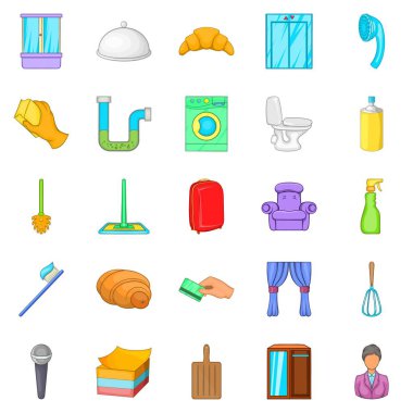 Otel servis simge seti, karikatür tarzı