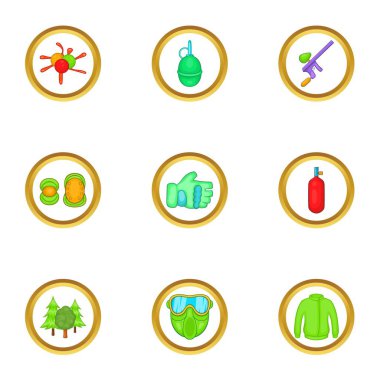Paintball oyun Icons set, karikatür tarzı