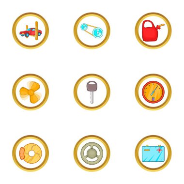Araba aksesuarları Icons set, karikatür tarzı
