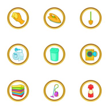 Temizlik araçları simge seti, karikatür tarzı