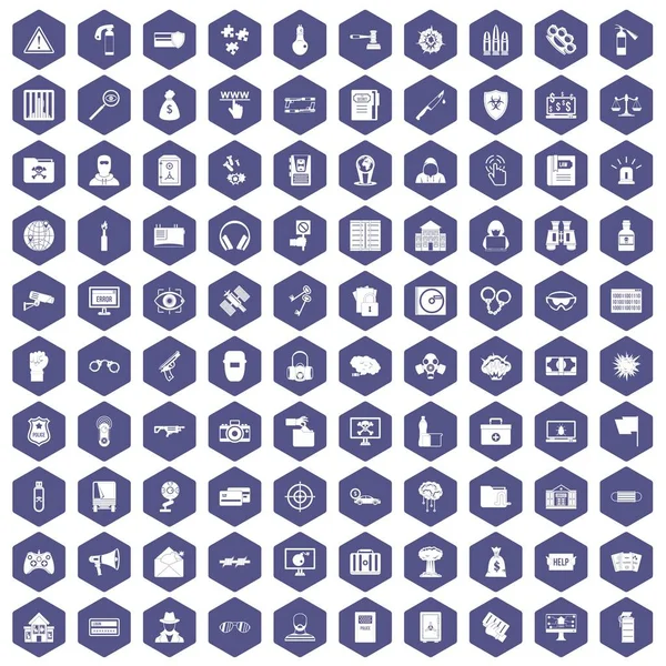 100 아이콘 육각형 보라색 해킹 — 스톡 벡터