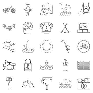 Sürme motosiklet Icons set, anahat tarzı