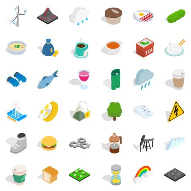 Soğuk kış Icons set, izometrik stili