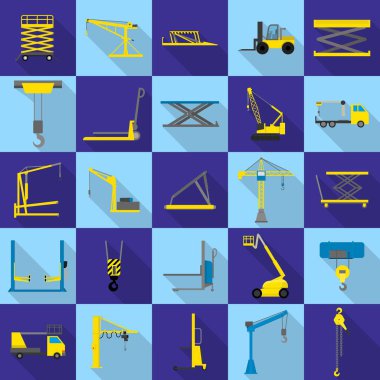 Makine Icons set kaldırma, düz stil