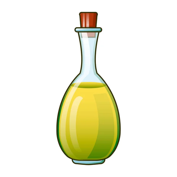 Aceite de oliva virgen icono de la botella, estilo de dibujos animados — Vector de stock