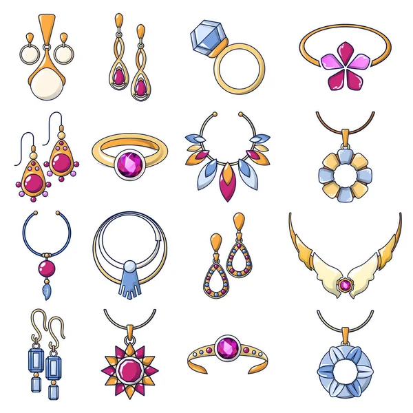Necklace perhiasan set ikon rantai, gaya kartun - Stok Vektor