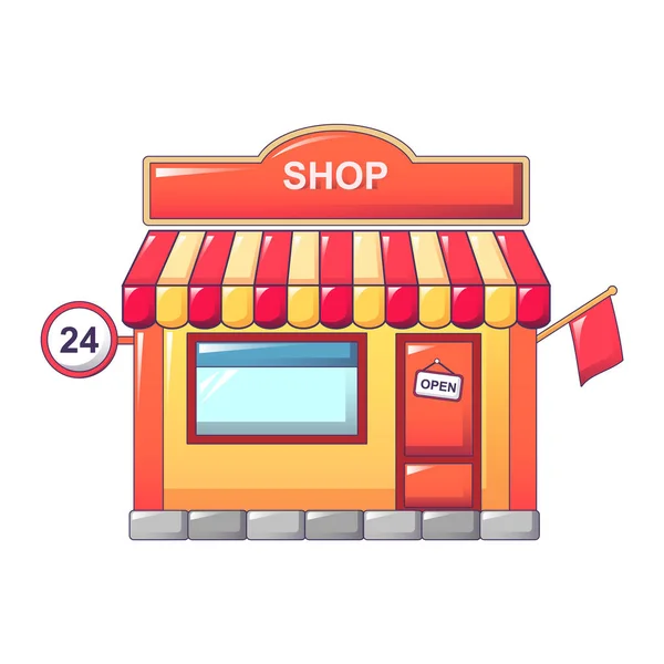 24 Stunden Street-Shop-Ikone, Cartoon-Stil — Stockvektor