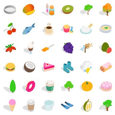 Vejetaryen yiyecekler Icons set, izometrik stili