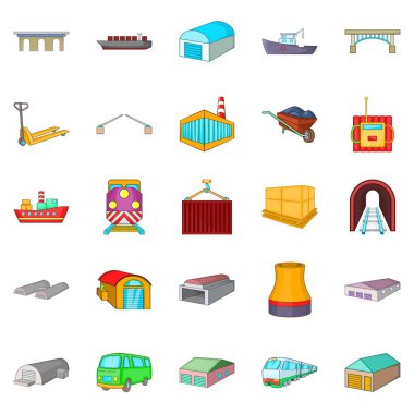 Sanayi Icons set, karikatür tarzı