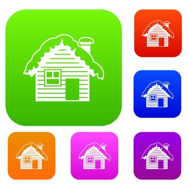 Ahşap ev kar set koleksiyonu ile kaplı