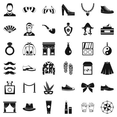 Moda giysiler Icons set, basit tarzı