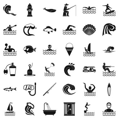 Deniz su Icons set, basit tarzı