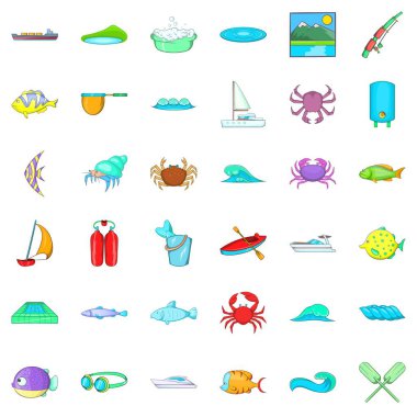 Okyanus su Icons set, karikatür tarzı