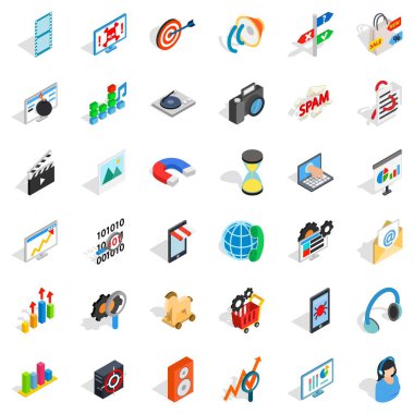 Web ilerleme Icons set, izometrik stili