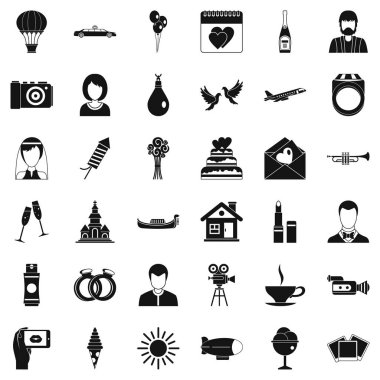 Büyük düğün Icons set, basit tarzı