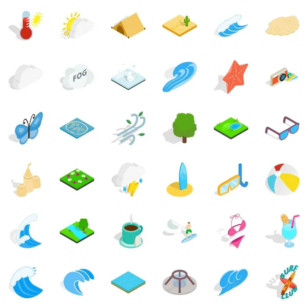 Doğa Icons set, izometrik stil su