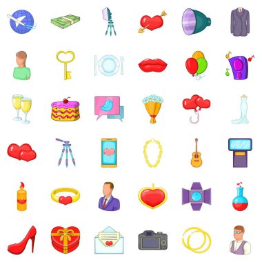 Büyük düğün Icons set, karikatür tarzı