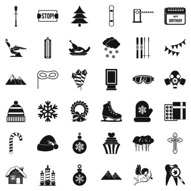 Kış dekorasyon Icons set, basit tarzı