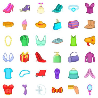 Kadın elbise Icons set, karikatür tarzı