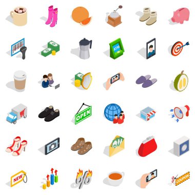 Kadın dükkanı Icons set, izometrik stili