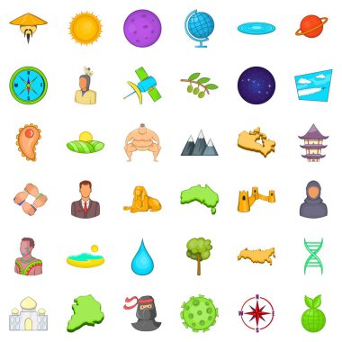 Dünya Icons set çizgi film tarzı