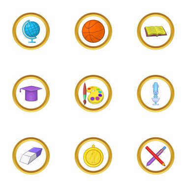 Okul saat Icons set, karikatür tarzı