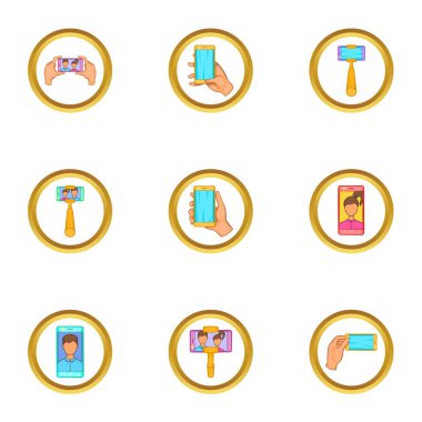 Selfie sopa Icons set, karikatür tarzı