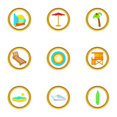 Miami beach simgeler ayarla, tarzı çizgi film