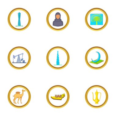 BAE seyahat Icons set, karikatür tarzı