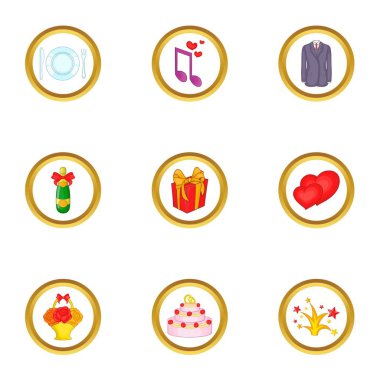 Düğün günü Icons set, karikatür tarzı