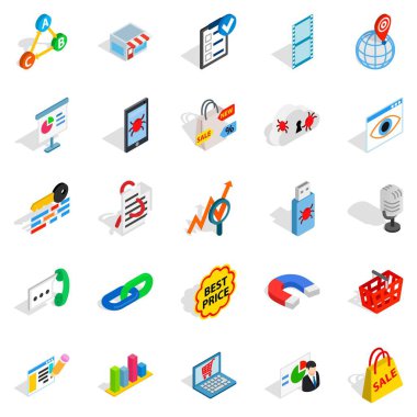 Yerel sunucu Icons set, izometrik stili