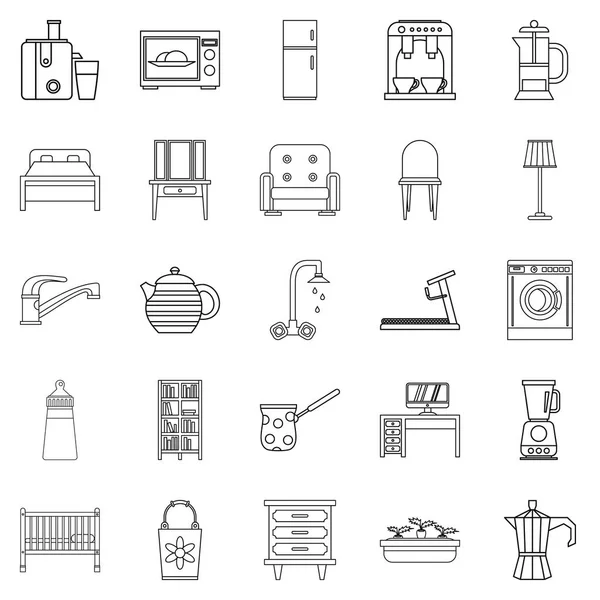 Conjunto de ícones do quarto, estilo esboço — Vetor de Stock