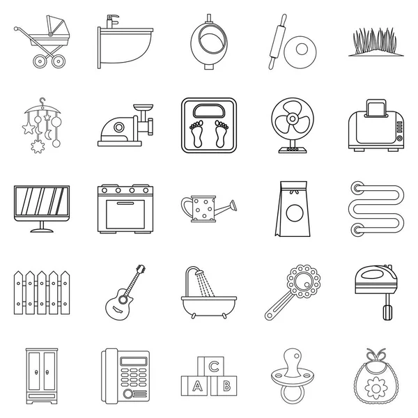 Home appliances icons set, outline style — Stock Vector