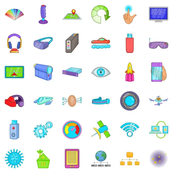 Conjunto de iconos de tecnología de red, estilo de dibujos animados — Vector de stock