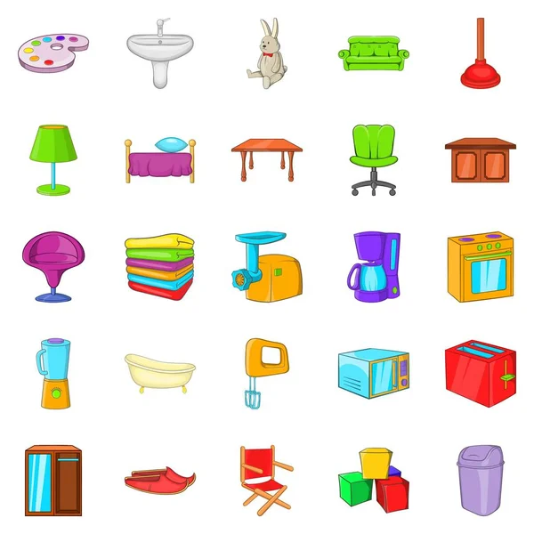 Piece of furniture icons set, cartoon style — Stock Vector