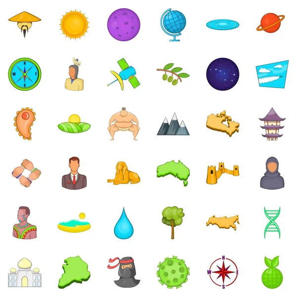 Dünya Icons set çizgi film tarzı