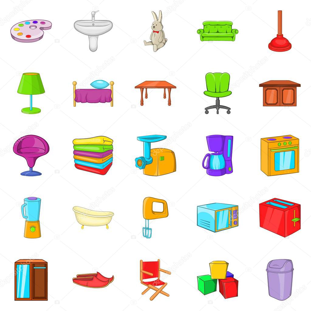 Piece of furniture icons set, cartoon style