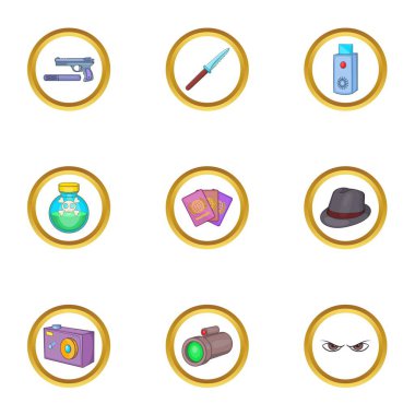 Gizli silah Icons set, karikatür tarzı